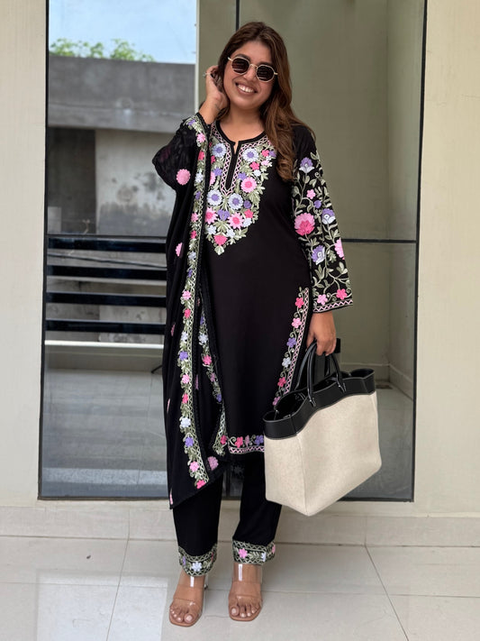 Midnight Kashmiri Phiran Embroidered Suit Set