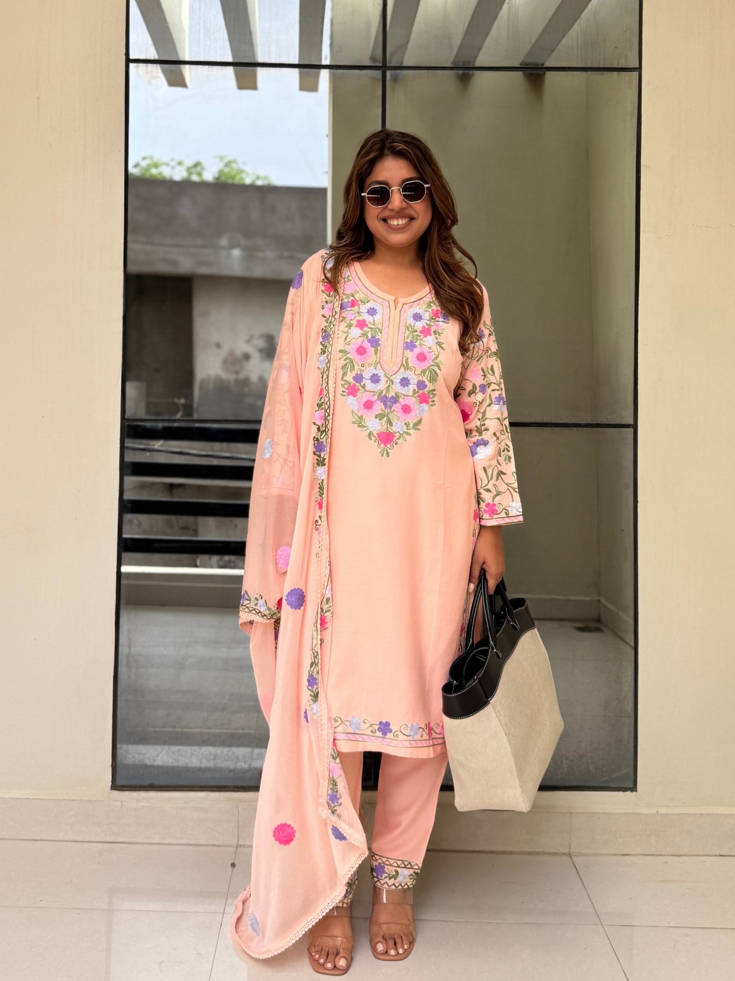 Blush Bloom Kashmiri Embroidered Suit Set