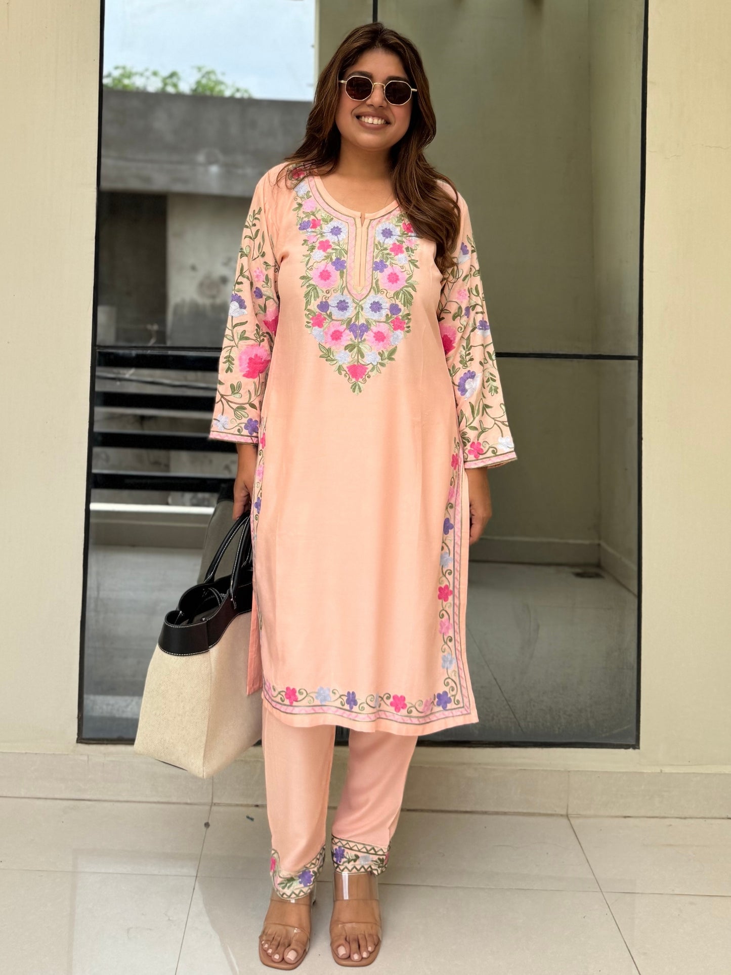 Blush Bloom Kashmiri Embroidered Suit Set