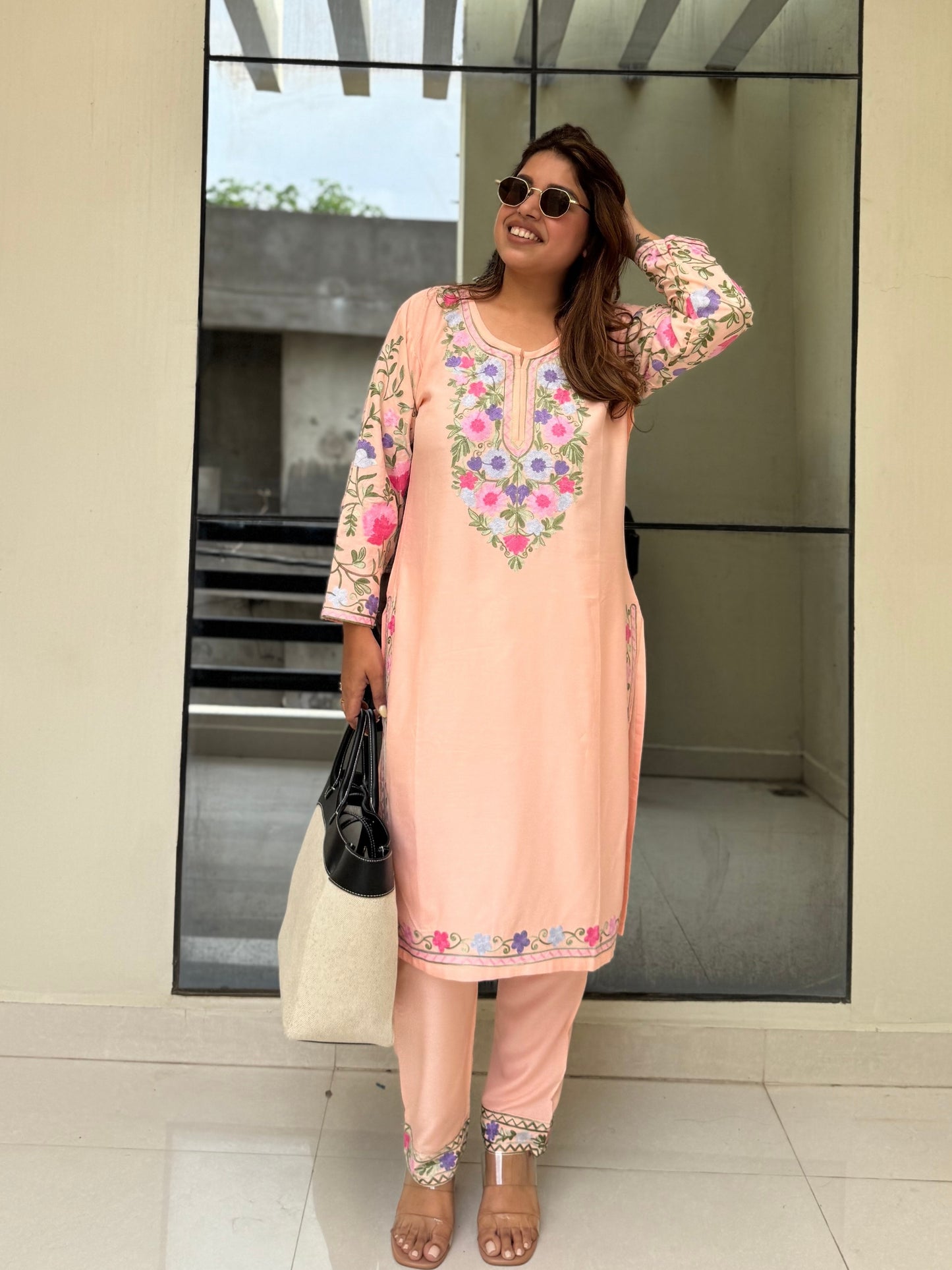 Blush Bloom Kashmiri Embroidered Suit Set