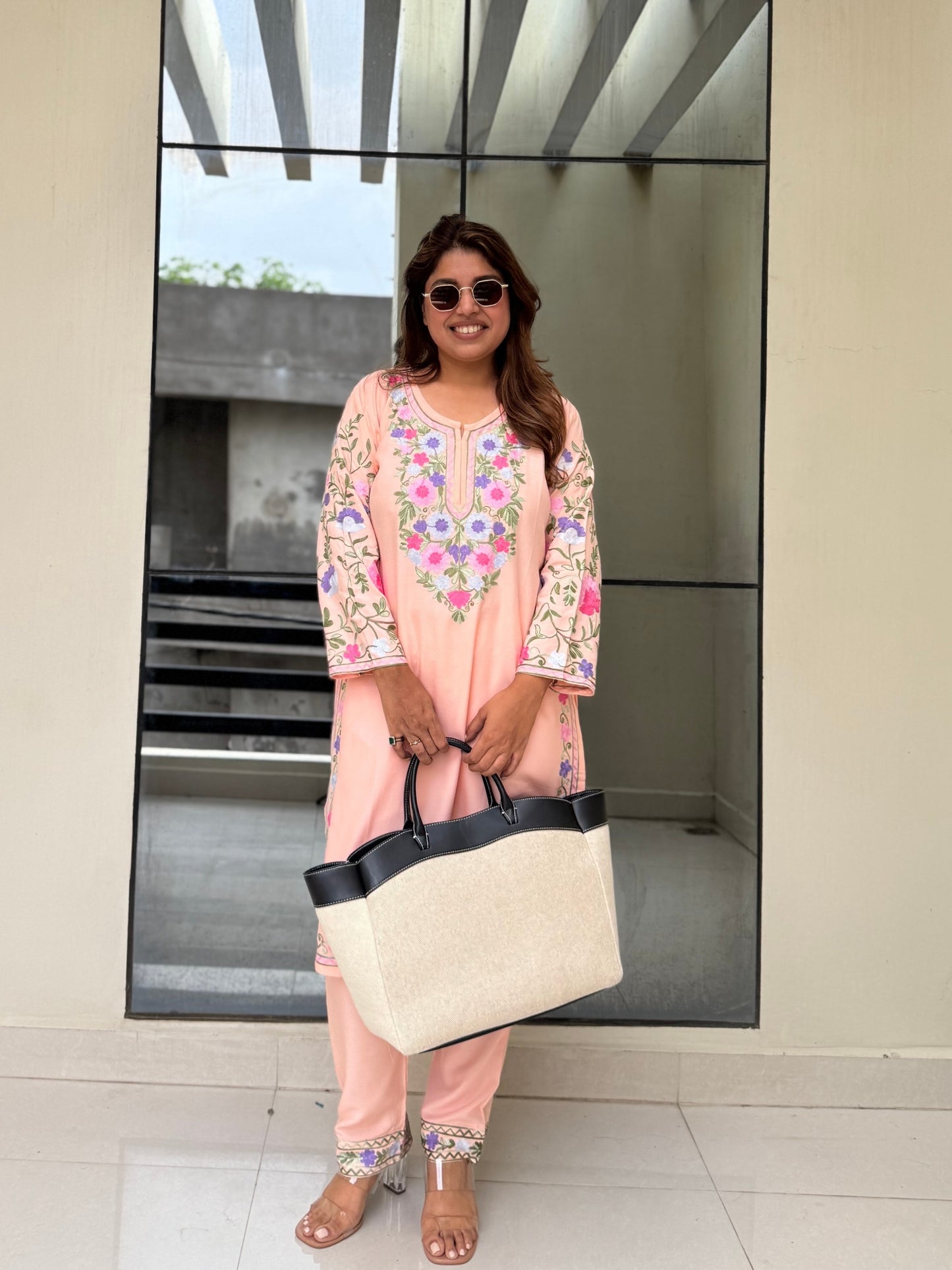 Blush Bloom Kashmiri Embroidered Suit Set