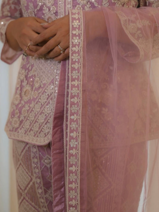 Pastel Mauve Embroidered Co-ord Set – Wedding Season Glam