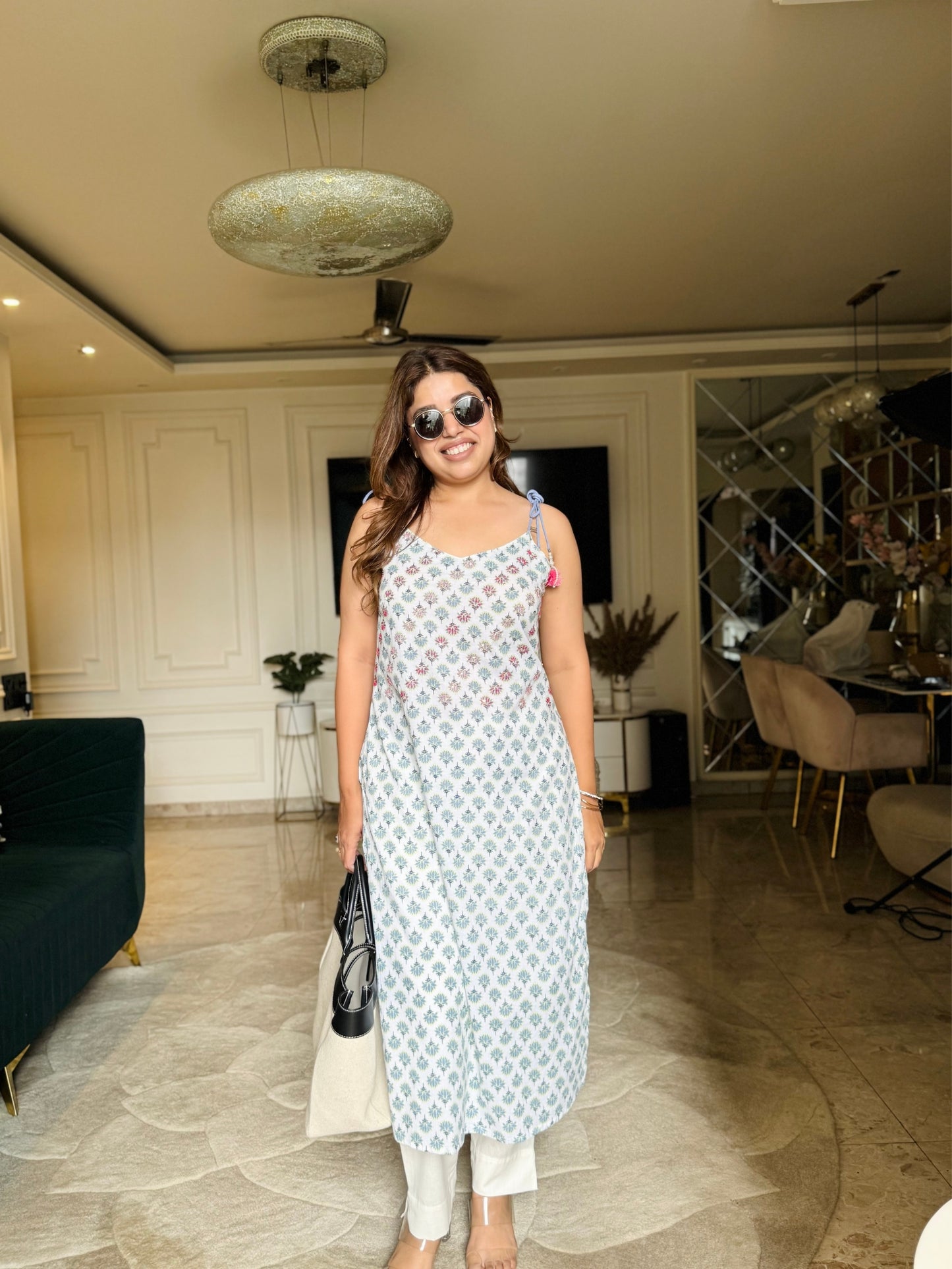 Cotton Sleeveless Printed Kurta Set with Side Tie-Ups – Summer Essential