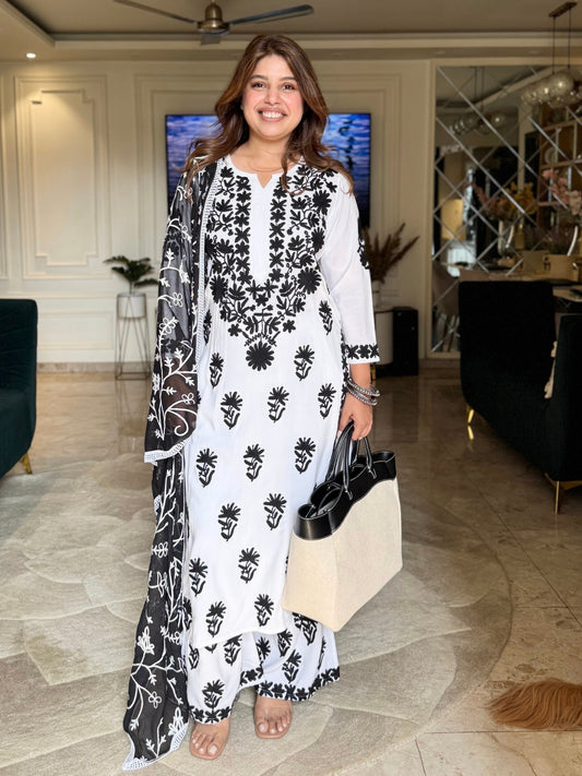 White Chikankari Suit with Dupatta