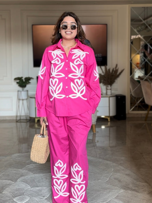 Bold Bloom Pink Co-ord Set| Free size upto XL