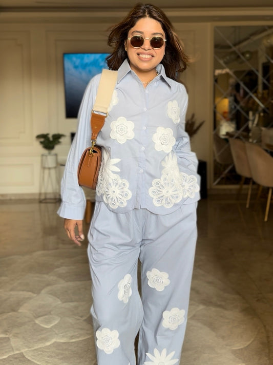 Floral Whisper Sky-blue Co-ord Set